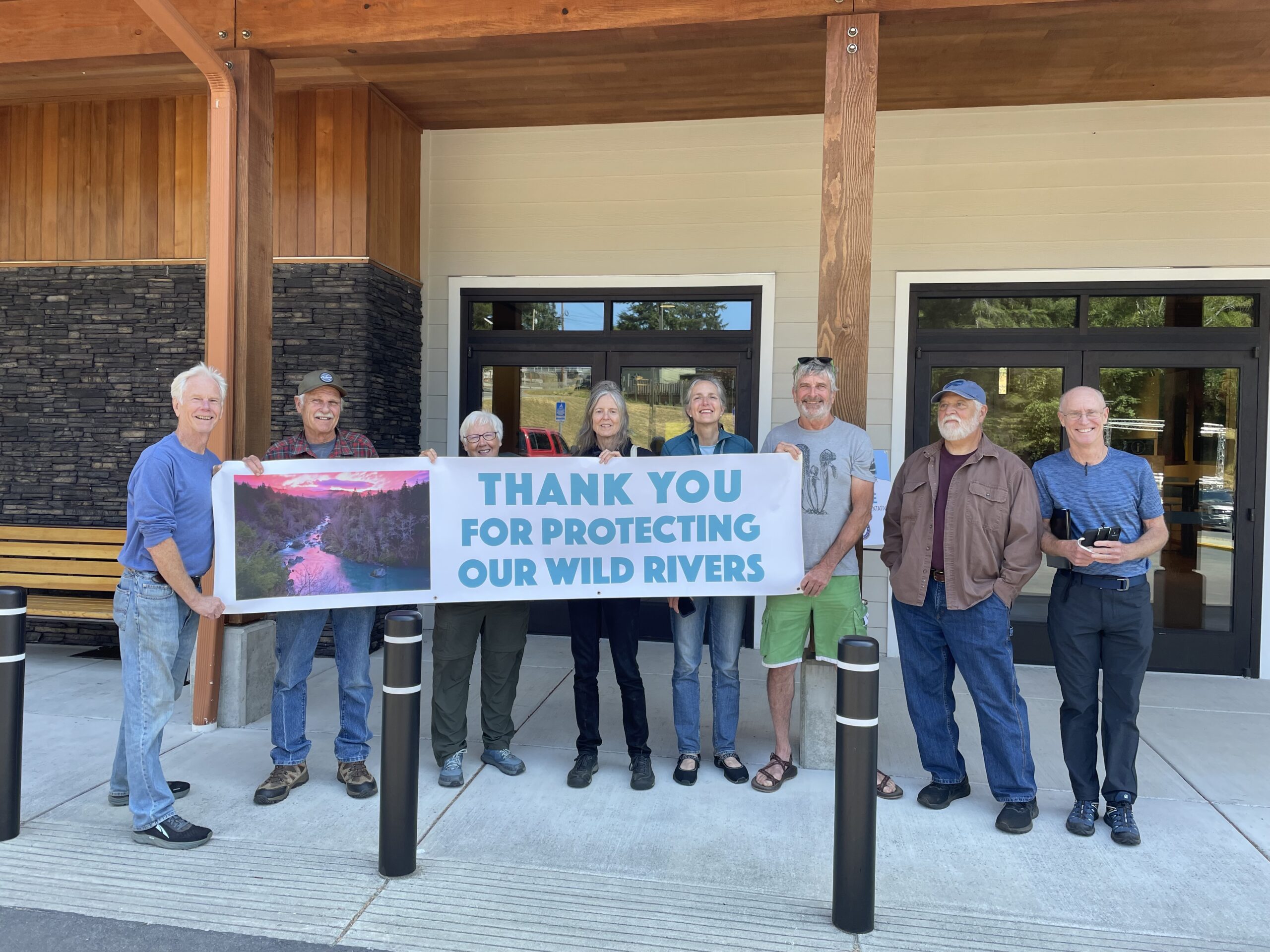 Fans and supporters in Gold Beach Oregon welcome and appreciate Senator Wyden and Congresswoman Hoyle on July 29 for their work to protect the rivers of America’s Wild Rivers Coast.